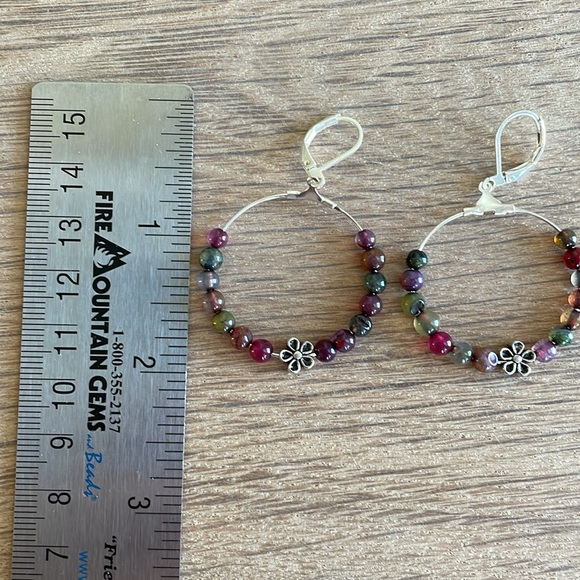 HAND CRAFTED HOOP EARRINGS PIERCED MULTICOLOR AGATE - Picture 3 of 13